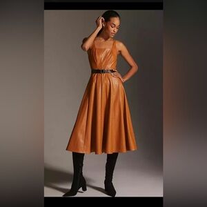 NWOT Anthropologie Avec Les Filles Vegan Faux Leather Midi Honey Dress Size XS